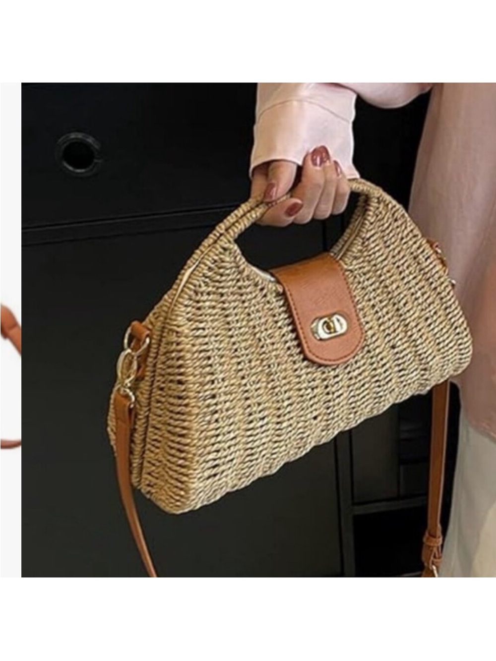 Straw Hand-woven Top-handle Crossbody Tote Bag - Picture 2 of 8